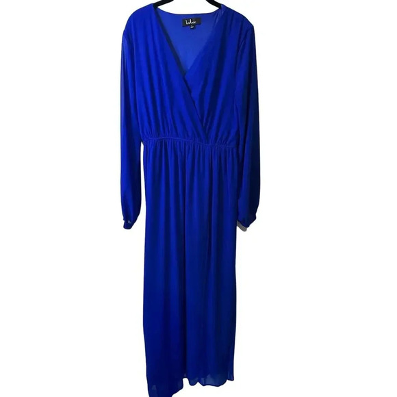 Lulu's Wondrous Water Lilies Maxi Dress Royal Blue Size L - Picture 2 of 9